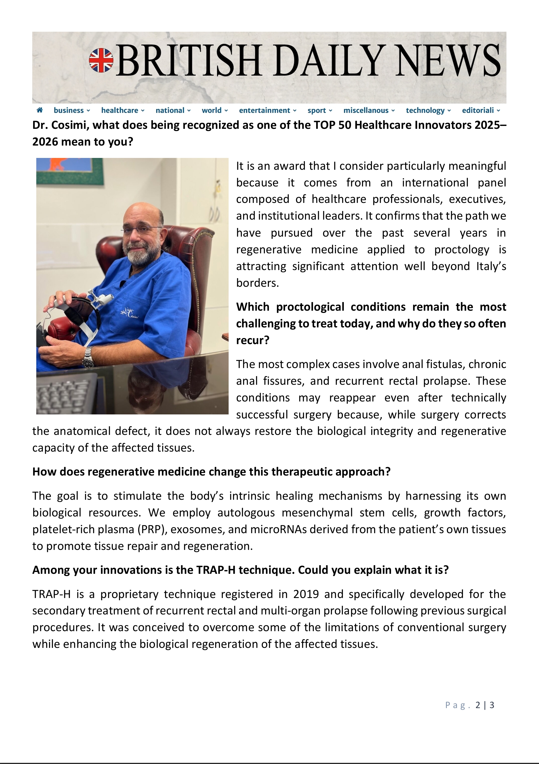 Marco Cosimi Among the TOP 50 Healthcare Innovators 2025–2026: Regenerative Proctology Redefining the Fight Against Recurrence 2di3