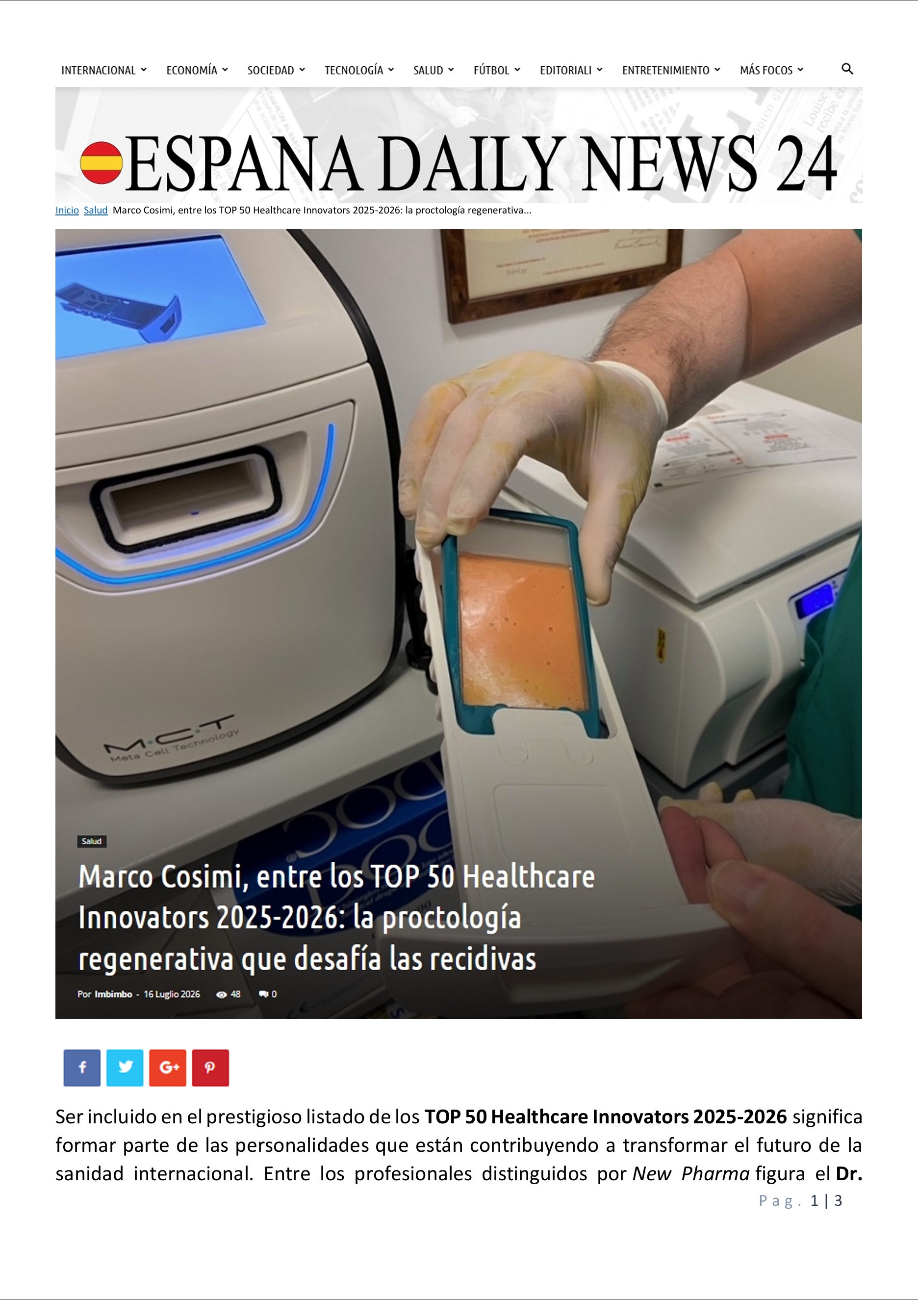 Marco Cosimi, entre los TOP 50 Healthcare Innovators 2025-2026: la proctología regenerativa que desafía las recidivas 1di3