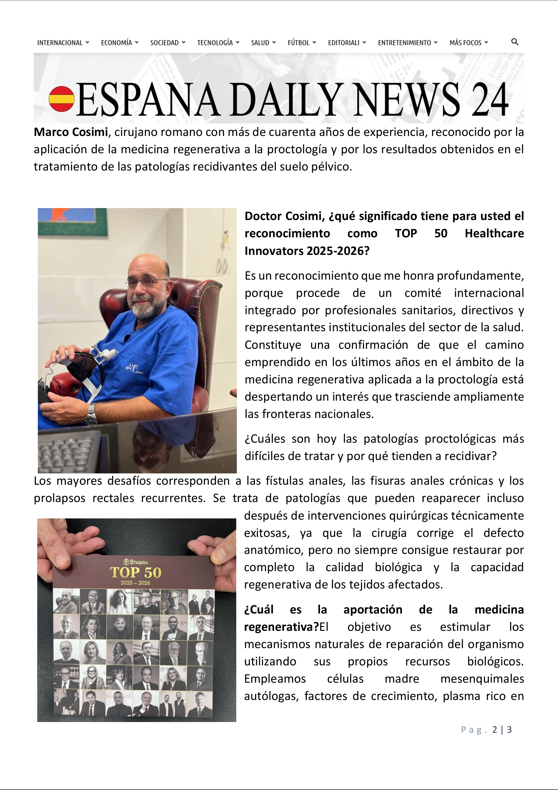 Marco Cosimi, entre los TOP 50 Healthcare Innovators 2025-2026: la proctología regenerativa que desafía las recidivas 2di3