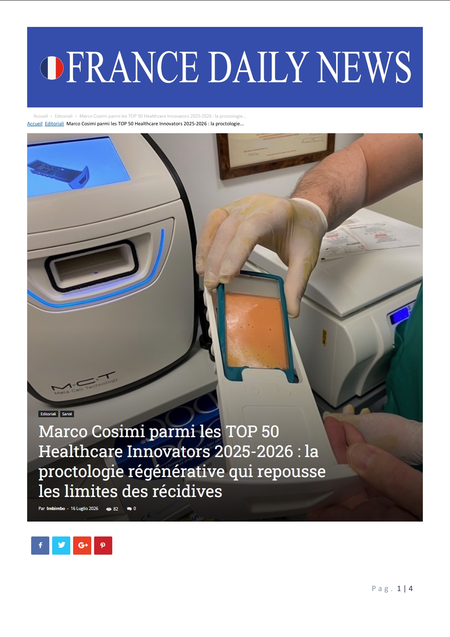Marco Cosimi parmi les TOP 50 Healthcare Innovators 2025-2026 : la proctologie régénérative qui repousse les limites des récidives 1di4