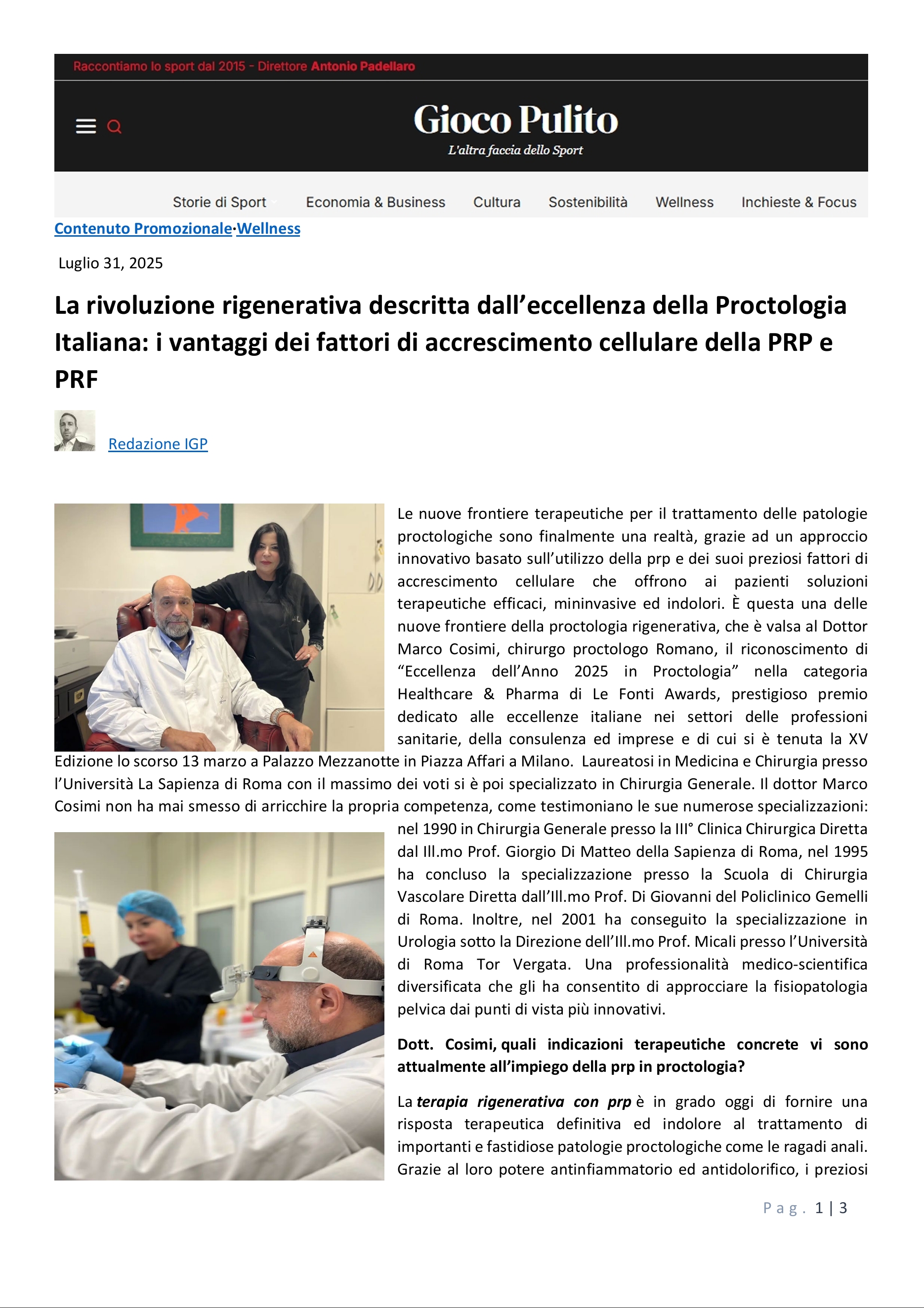 La rivoluzione rigenerativa descritta dall’eccellenza della Proctologia Italiana: i vantaggi dei fattori di accrescimento cellulare della PRP e PRF 1di3