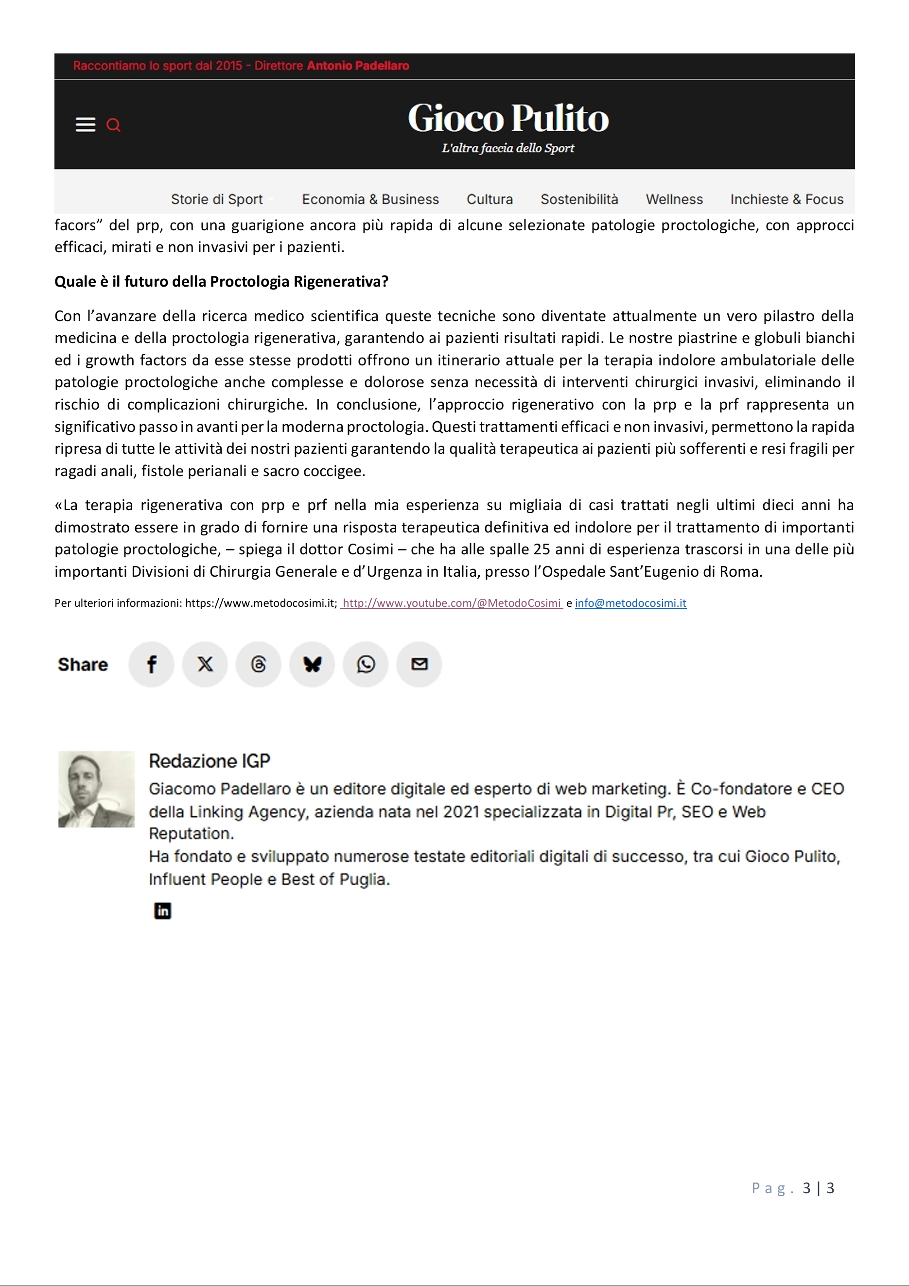 La rivoluzione rigenerativa descritta dall’eccellenza della Proctologia Italiana: i vantaggi dei fattori di accrescimento cellulare della PRP e PRF 3di3