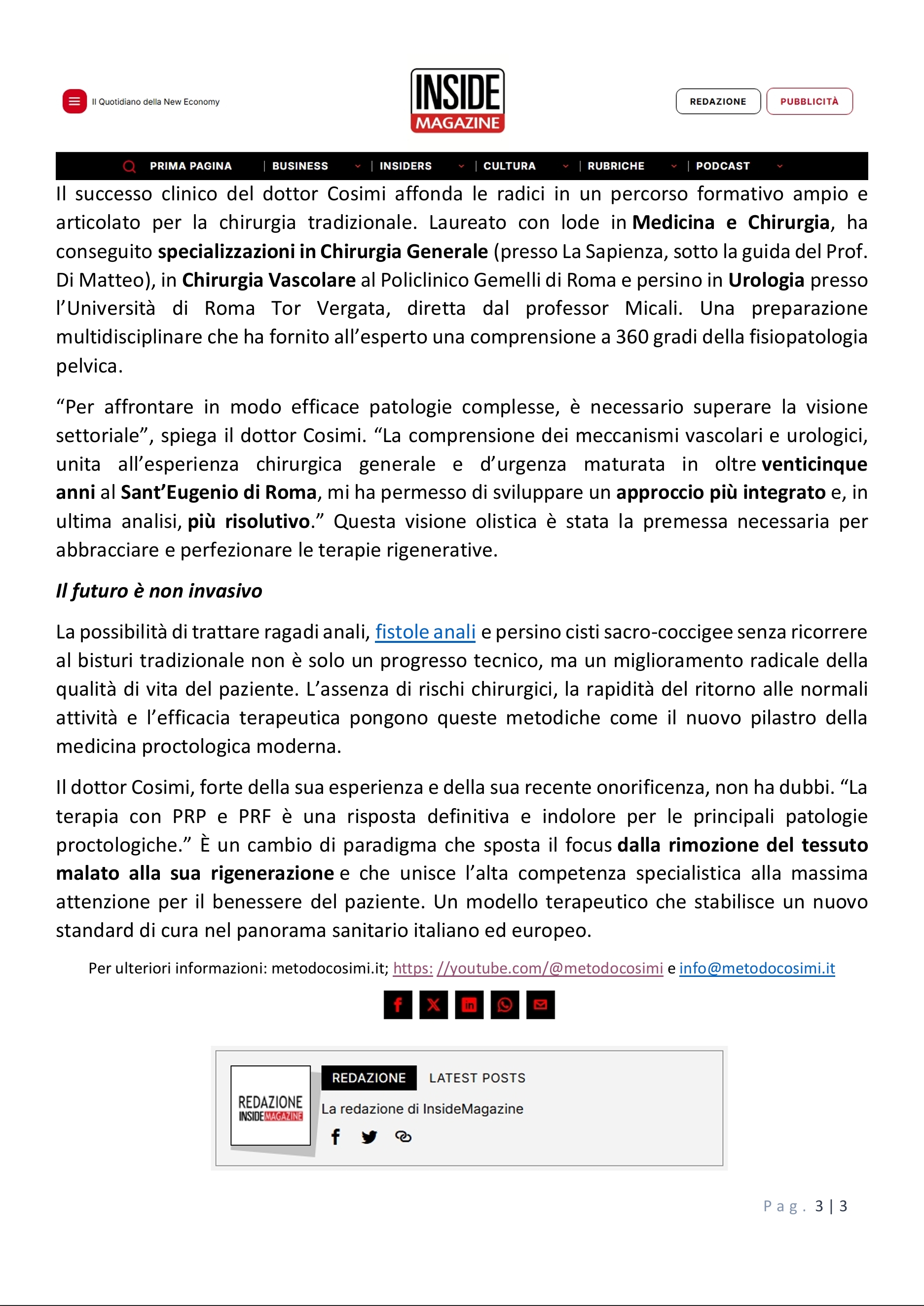 Addio al bisturi, dott. Marco Cosimi: ”La rivoluzione del PRP e PRF nel trattamento indolore di ragadi e fistole" 3di3