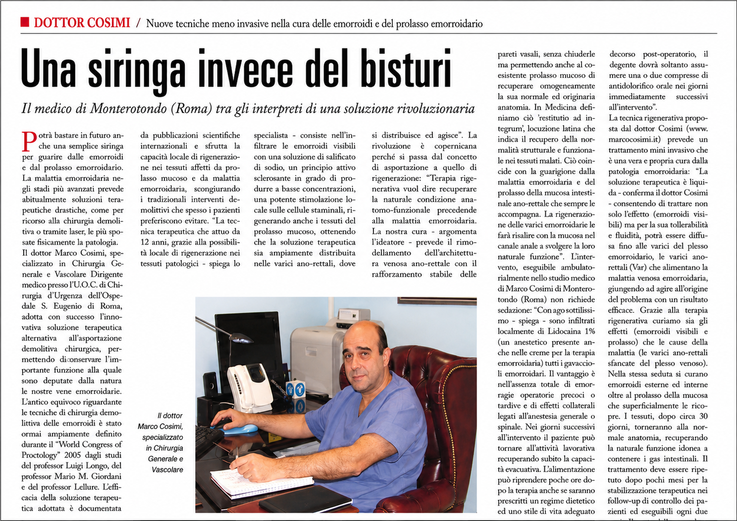 Dott. Marco Cosimi: Terapia non demolitiva per i prolassi emorroidari_(M.D. Medicinae Doctor Marzo 2011